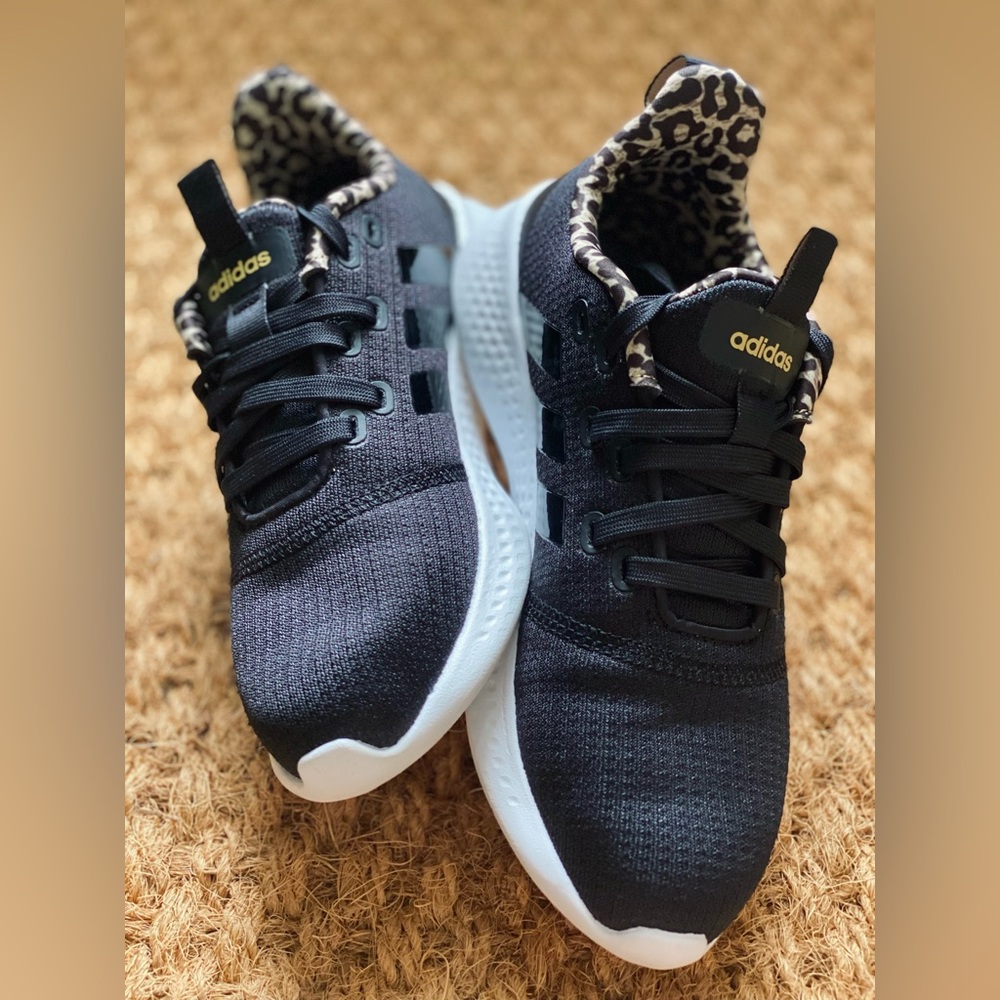 Adidas Black and White Sneakers with Animal Print